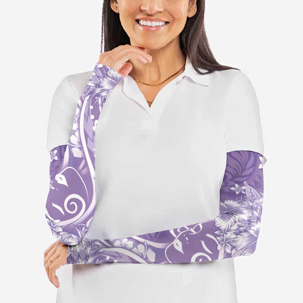Polynesian Women's Day Arm Sleeves Purple Hibiscus Flowers With Polynesian Pattern LT05 - Polynesian Pride