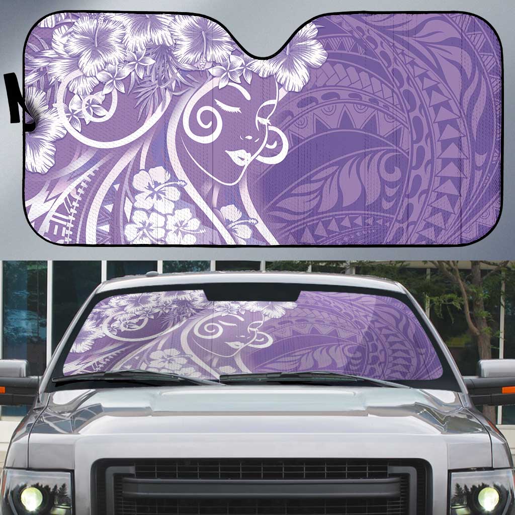 Polynesian Women's Day Auto Sun Shade Purple Hibiscus Flowers With Polynesian Pattern LT05 Purple - Polynesian Pride