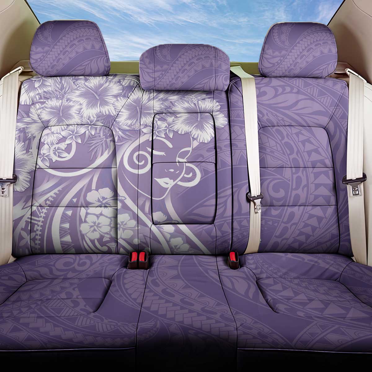 Polynesian Women's Day Back Car Seat Cover Purple Hibiscus Flowers With Polynesian Pattern