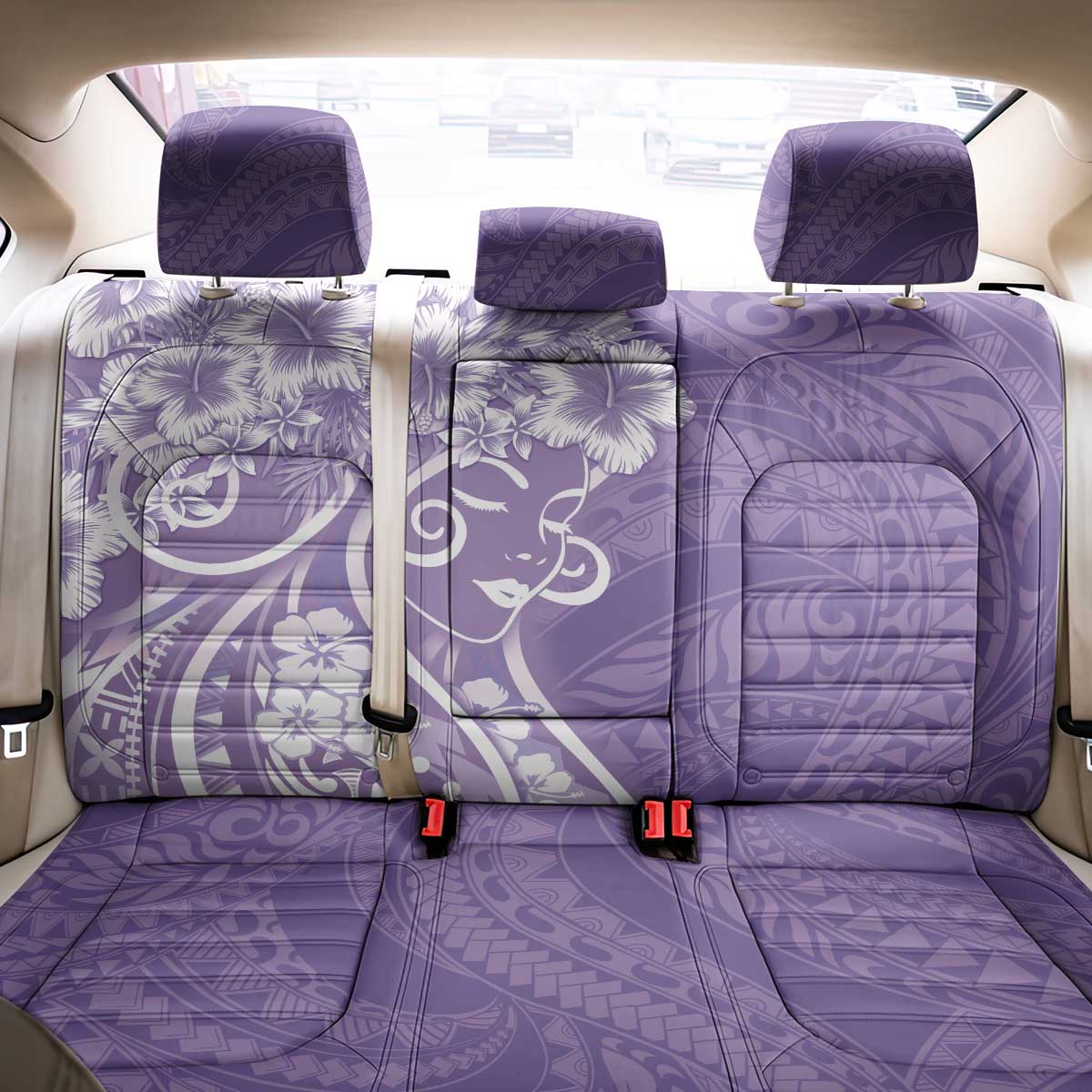 Polynesian Women's Day Back Car Seat Cover Purple Hibiscus Flowers With Polynesian Pattern LT05 - Polynesian Pride