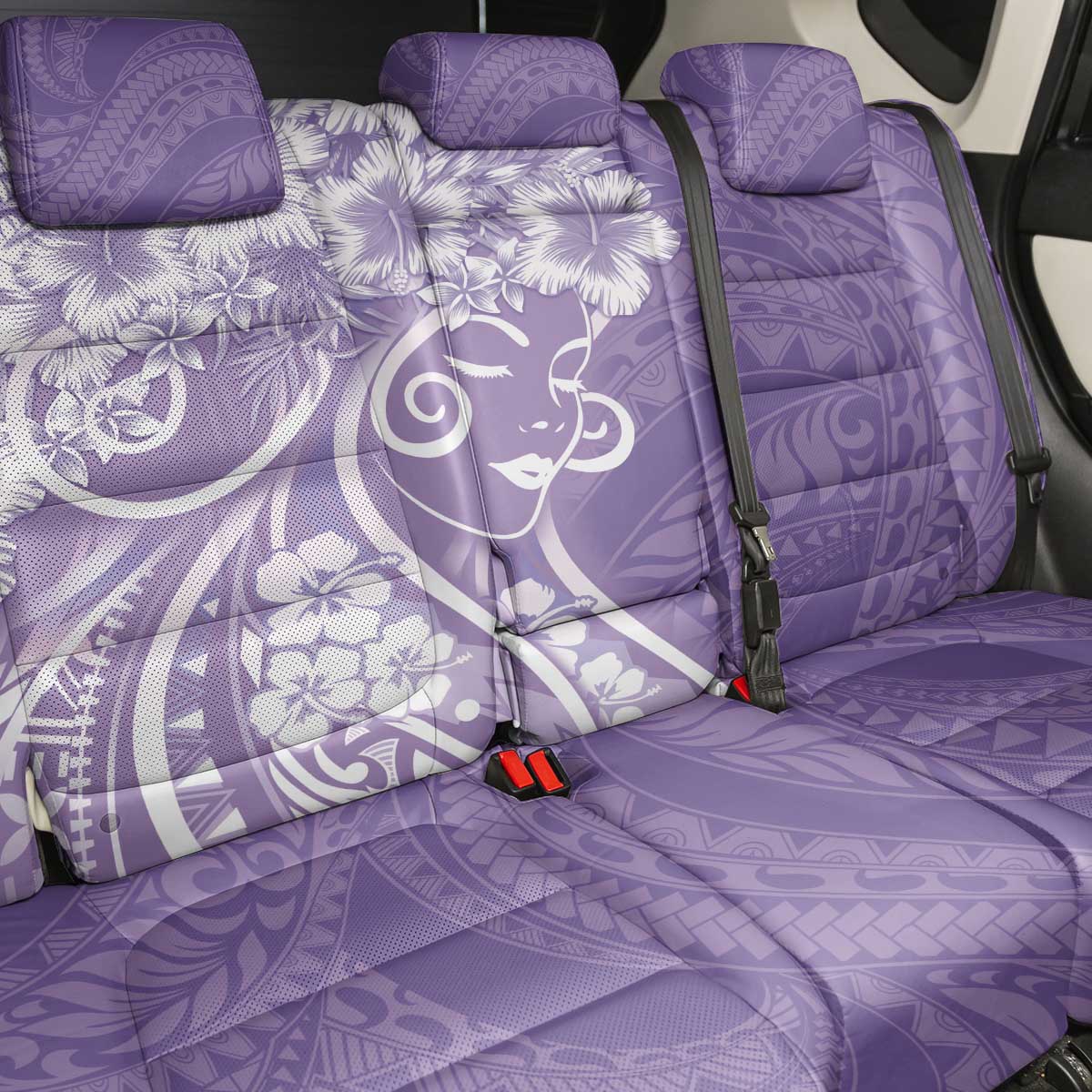 Polynesian Women's Day Back Car Seat Cover Purple Hibiscus Flowers With Polynesian Pattern LT05 - Polynesian Pride