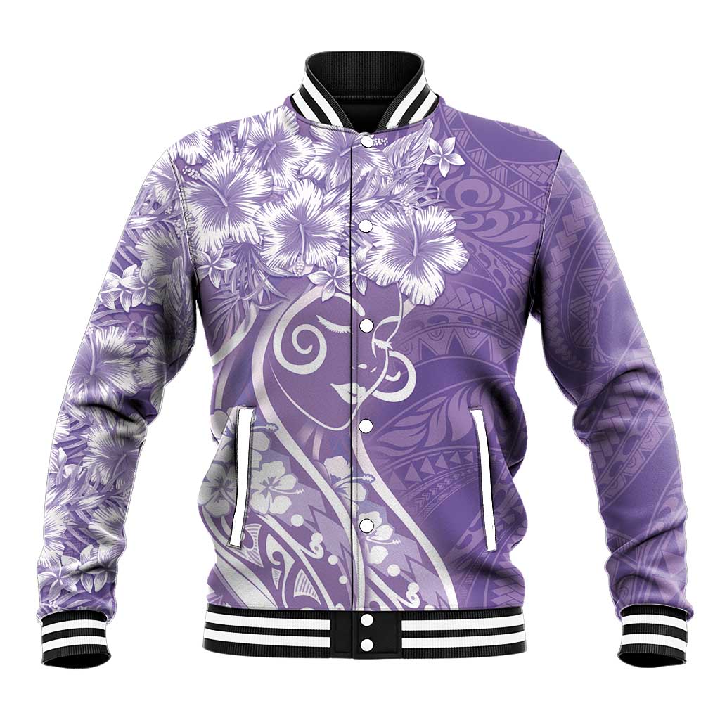 Polynesian Women's Day Baseball Jacket Purple Hibiscus Flowers With Polynesian Pattern LT05 Unisex Purple - Polynesian Pride