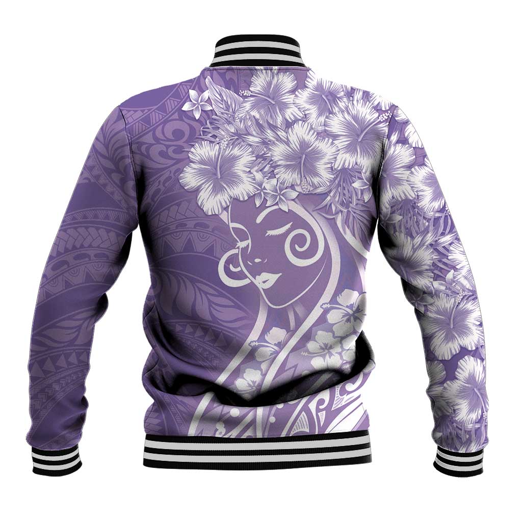 Polynesian Women's Day Baseball Jacket Purple Hibiscus Flowers With Polynesian Pattern LT05 - Polynesian Pride