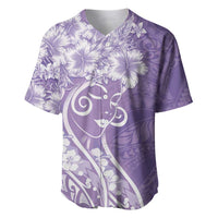 Polynesian Women's Day Baseball Jersey Purple Hibiscus Flowers With Polynesian Pattern LT05 Purple - Polynesian Pride
