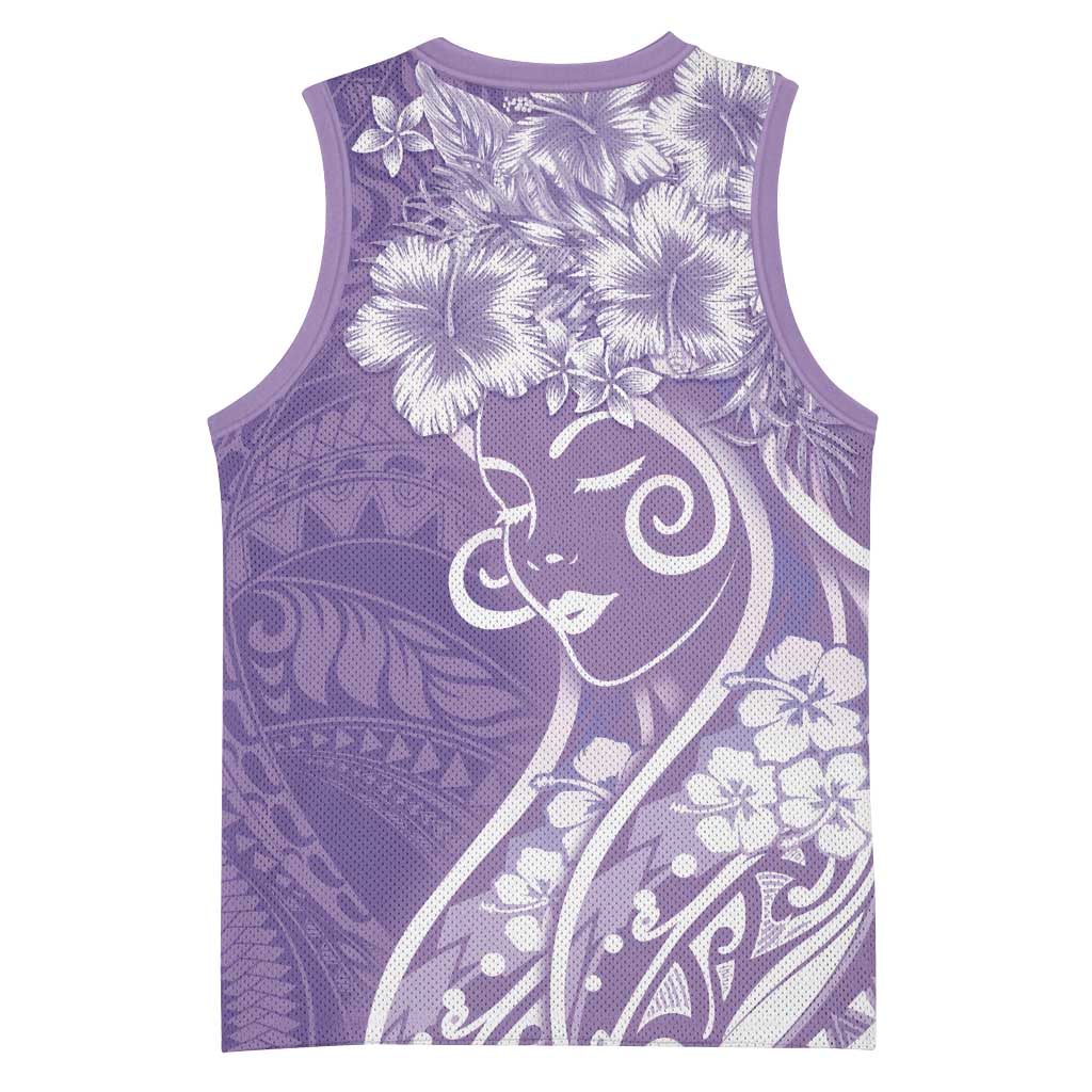 Polynesian Women's Day Basketball Jersey Purple Hibiscus Flowers With Polynesian Pattern LT05 - Polynesian Pride