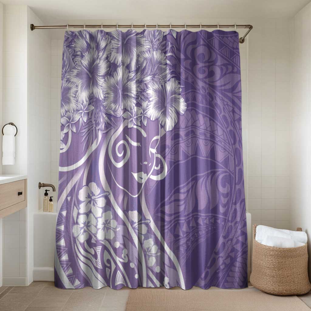 Polynesian Women's Day Bathroom Set Purple Hibiscus Flowers With Polynesian Pattern LT05 Shower Curtain Only Purple - Polynesian Pride