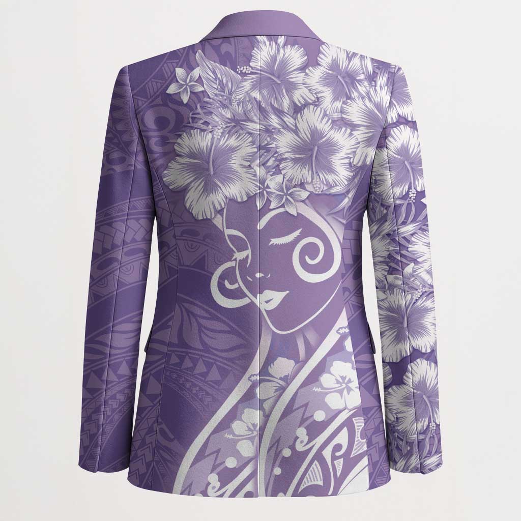 Polynesian Women's Day Blazer Purple Hibiscus Flowers With Polynesian Pattern LT05 - Polynesian Pride