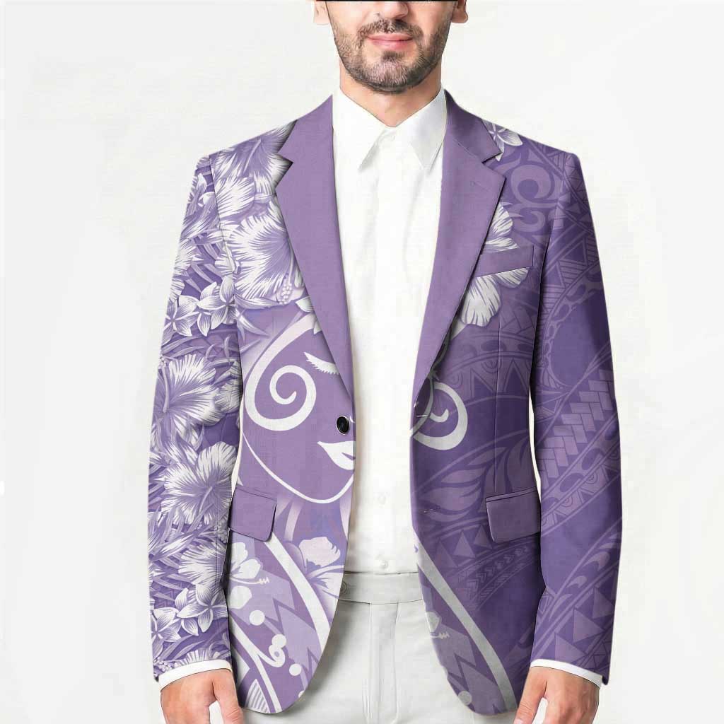 Polynesian Women's Day Blazer Purple Hibiscus Flowers With Polynesian Pattern LT05 - Polynesian Pride