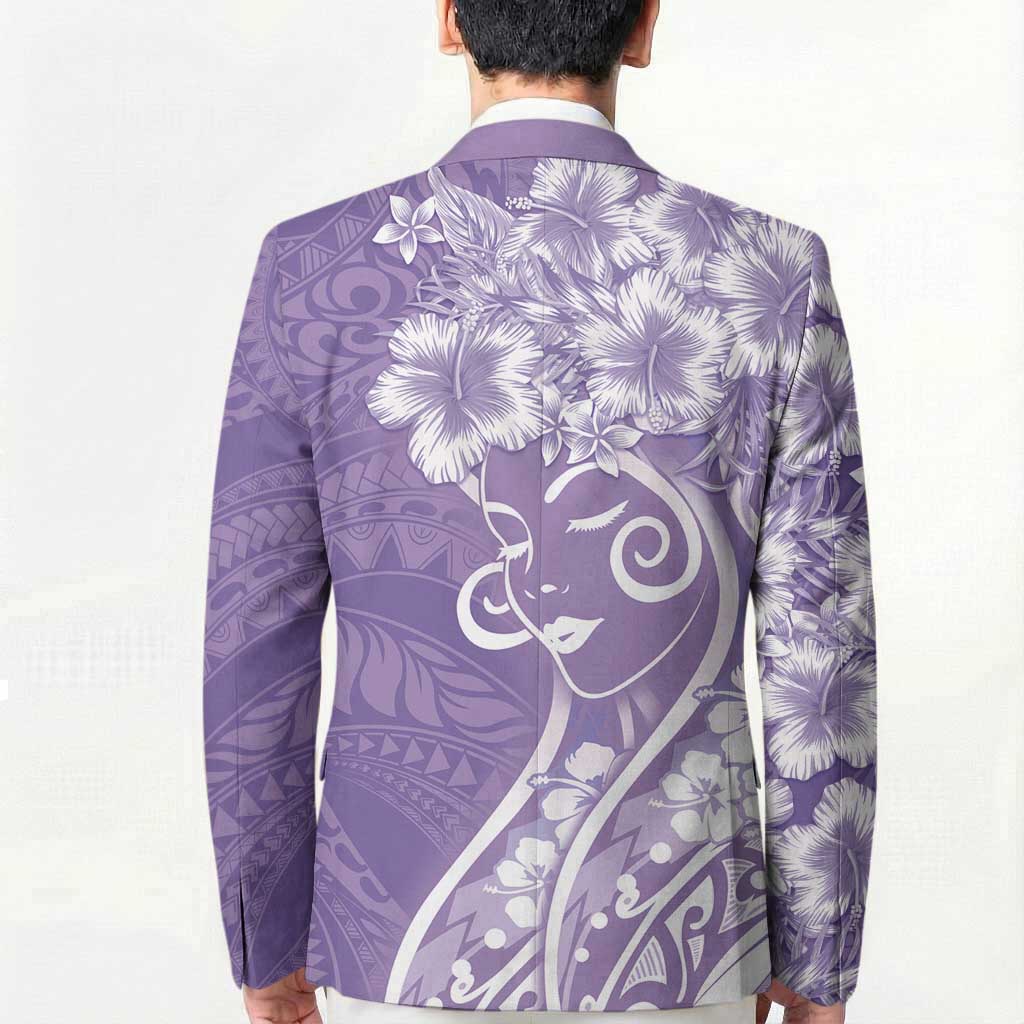 Polynesian Women's Day Blazer Purple Hibiscus Flowers With Polynesian Pattern LT05 - Polynesian Pride