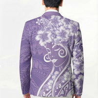 Polynesian Women's Day Blazer Purple Hibiscus Flowers With Polynesian Pattern LT05 - Polynesian Pride