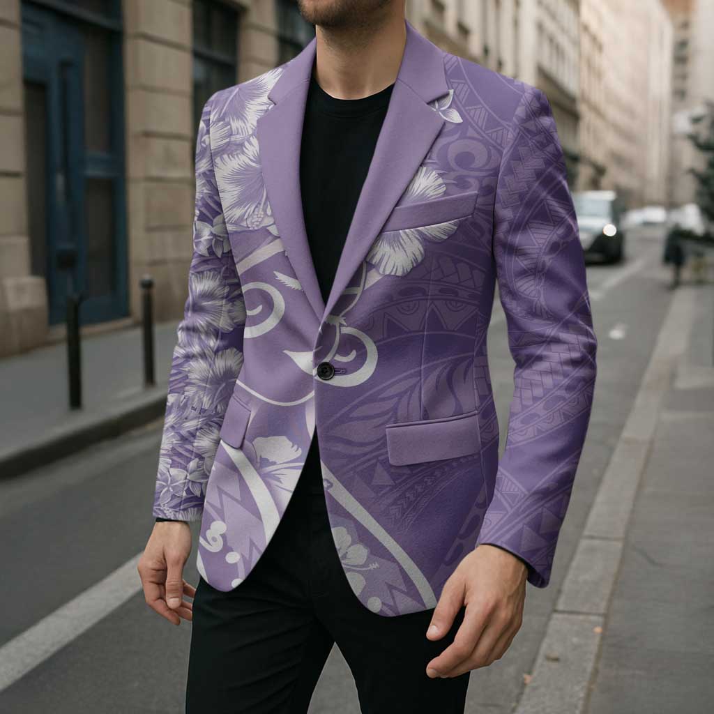 Polynesian Women's Day Blazer Purple Hibiscus Flowers With Polynesian Pattern LT05 - Polynesian Pride