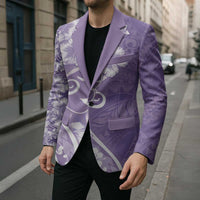 Polynesian Women's Day Blazer Purple Hibiscus Flowers With Polynesian Pattern LT05 - Polynesian Pride
