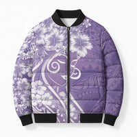 Polynesian Women's Day Bomber Puffer Jacket Purple Hibiscus Flowers With Polynesian Pattern LT05 Unisex Purple - Polynesian Pride