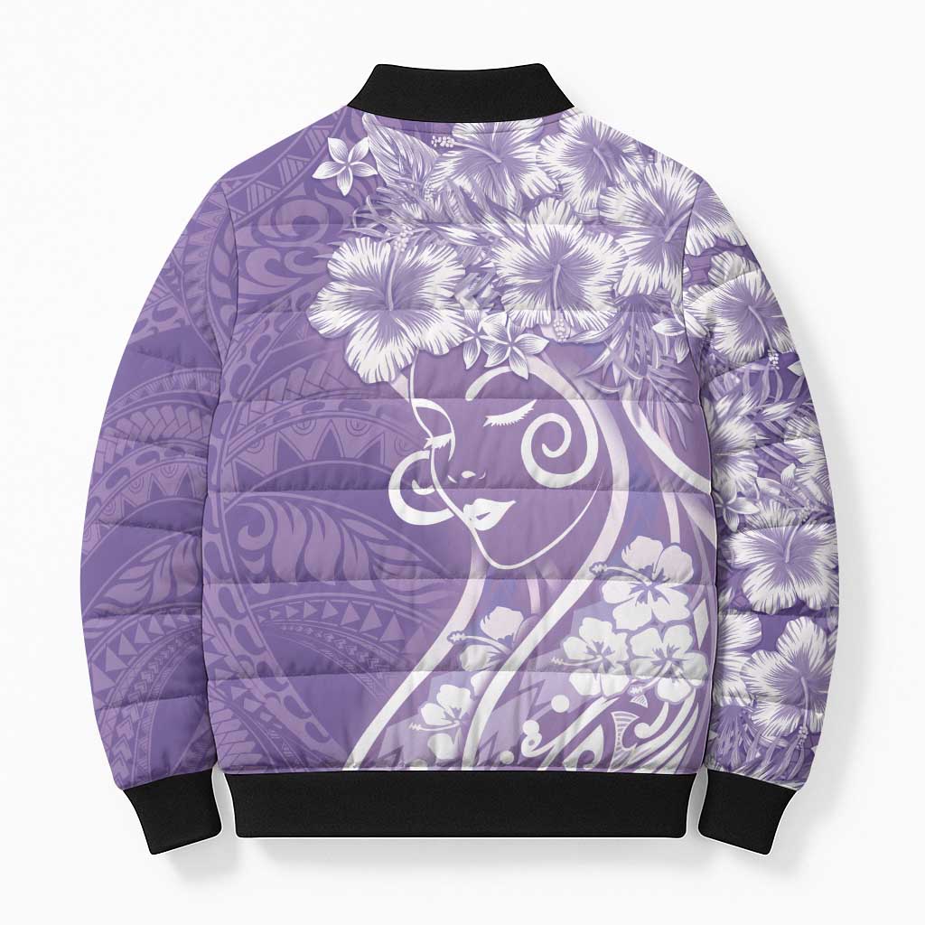Polynesian Women's Day Bomber Puffer Jacket Purple Hibiscus Flowers With Polynesian Pattern LT05 - Polynesian Pride