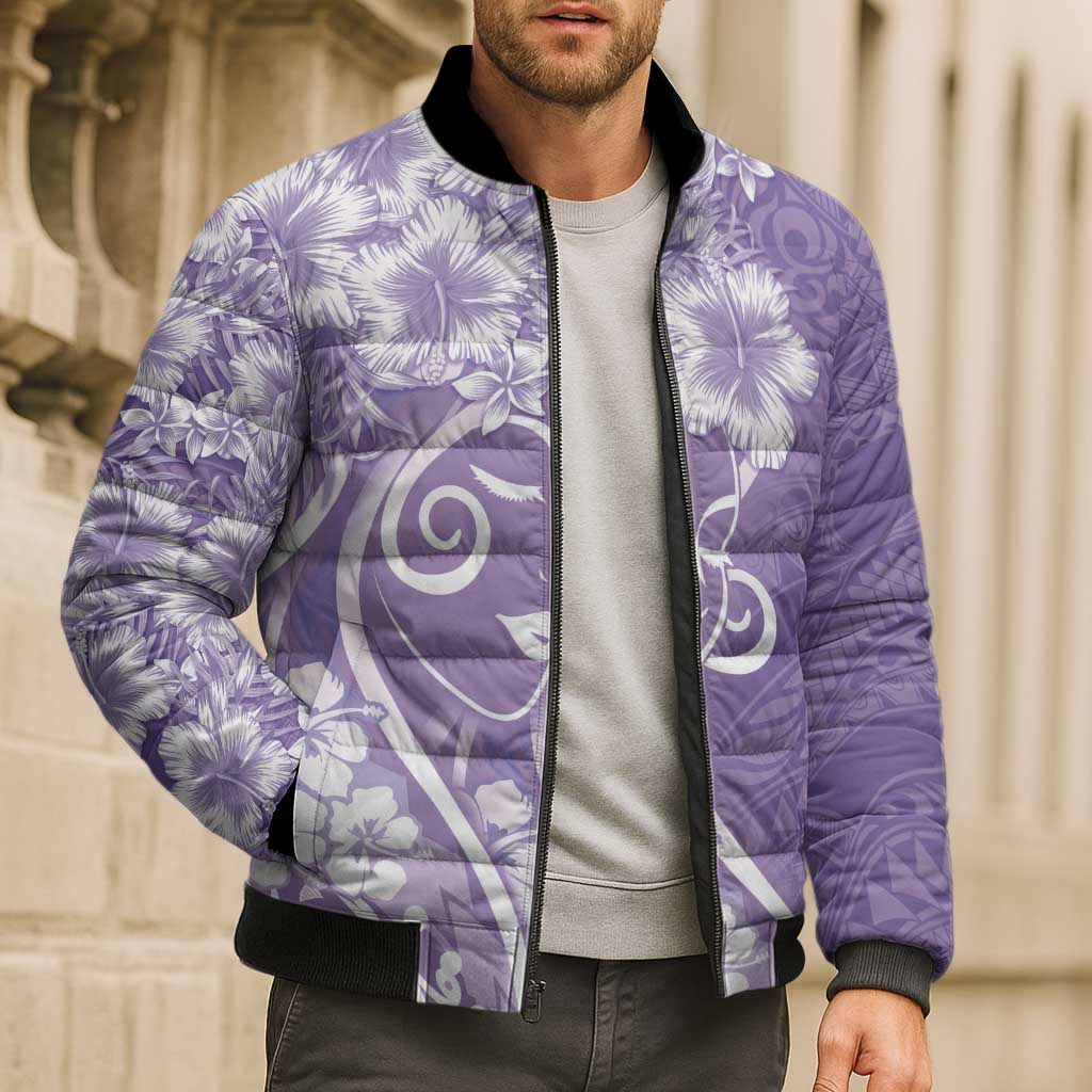 Polynesian Women's Day Bomber Puffer Jacket Purple Hibiscus Flowers With Polynesian Pattern LT05 - Polynesian Pride