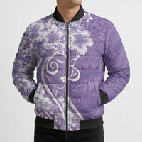 Polynesian Women's Day Bomber Puffer Jacket Purple Hibiscus Flowers With Polynesian Pattern LT05 - Polynesian Pride