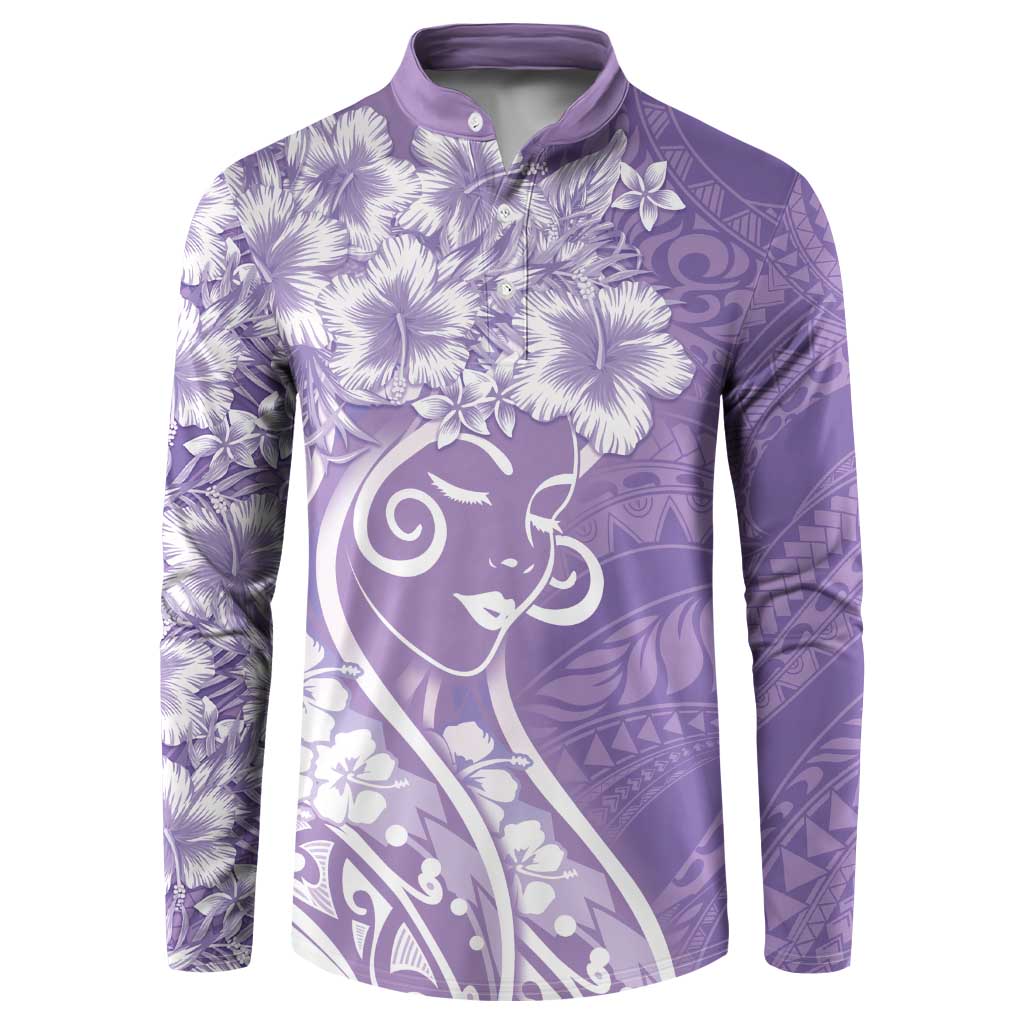 Polynesian Women's Day Button Sweatshirt Purple Hibiscus Flowers With Polynesian Pattern LT05 Purple - Polynesian Pride