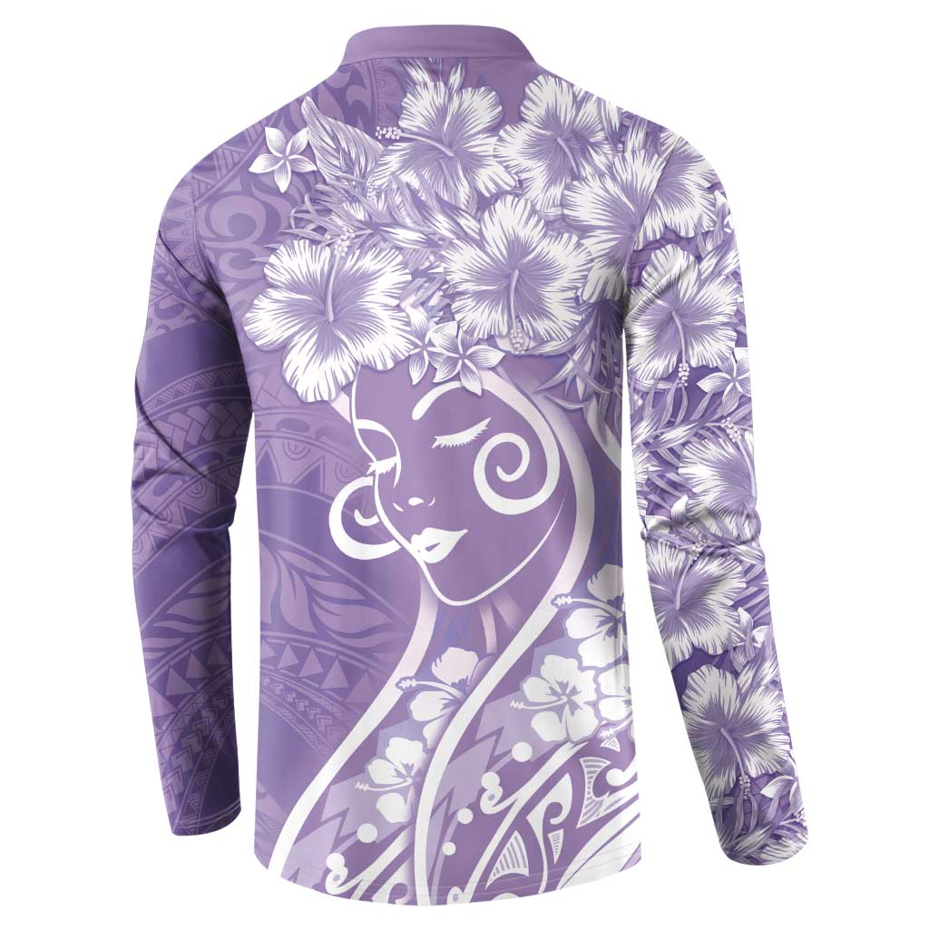 Polynesian Women's Day Button Sweatshirt Purple Hibiscus Flowers With Polynesian Pattern LT05 - Polynesian Pride