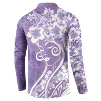 Polynesian Women's Day Button Sweatshirt Purple Hibiscus Flowers With Polynesian Pattern LT05 - Polynesian Pride