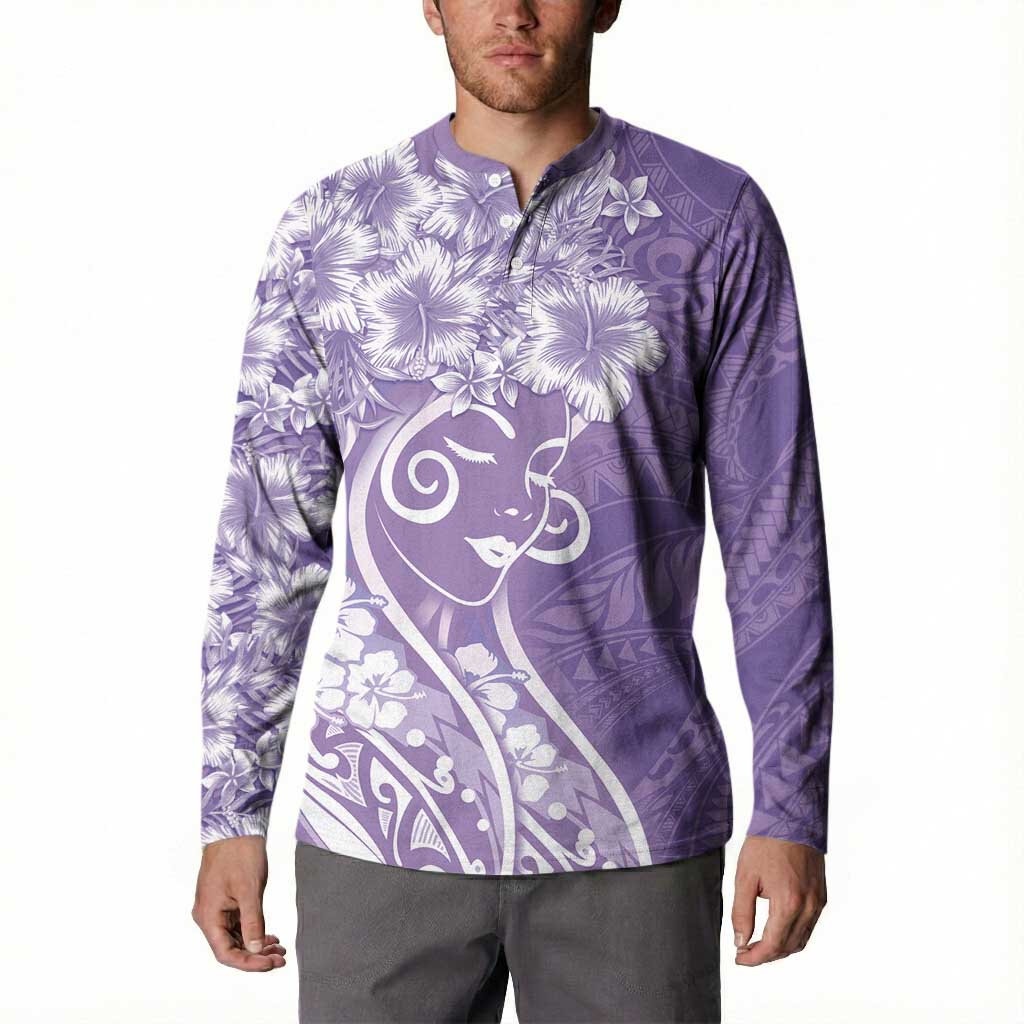 Polynesian Women's Day Button Sweatshirt Purple Hibiscus Flowers With Polynesian Pattern LT05 - Polynesian Pride