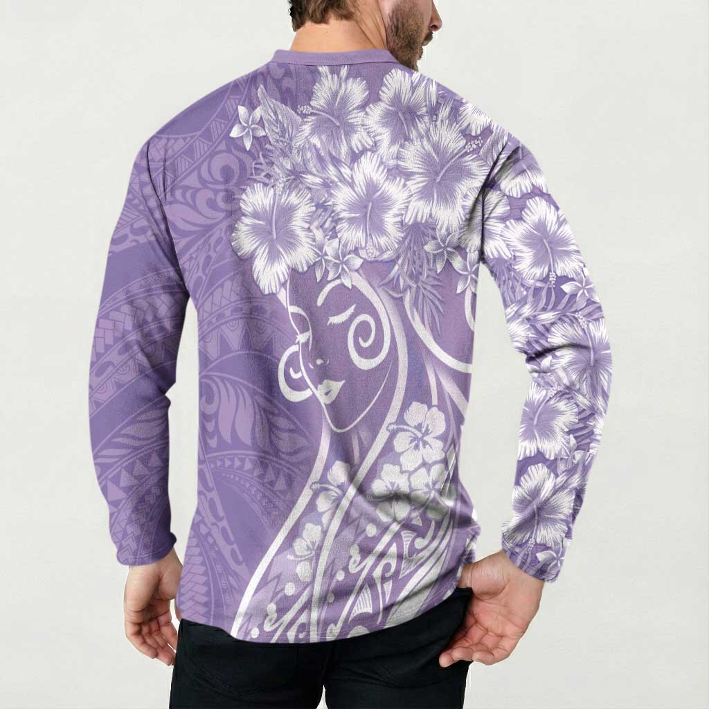 Polynesian Women's Day Button Sweatshirt Purple Hibiscus Flowers With Polynesian Pattern LT05 - Polynesian Pride