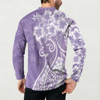 Polynesian Women's Day Button Sweatshirt Purple Hibiscus Flowers With Polynesian Pattern LT05 - Polynesian Pride