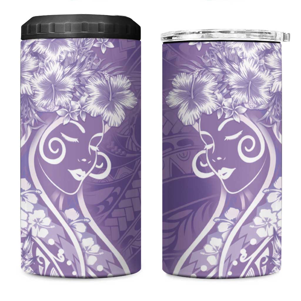 Polynesian Women's Day 4 in 1 Can Cooler Tumbler Purple Hibiscus Flowers With Polynesian Pattern LT05 One Size: 16 oz Purple - Polynesian Pride