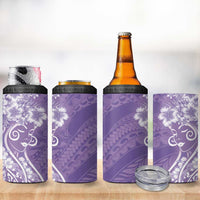 Polynesian Women's Day 4 in 1 Can Cooler Tumbler Purple Hibiscus Flowers With Polynesian Pattern LT05 - Polynesian Pride