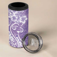 Polynesian Women's Day 4 in 1 Can Cooler Tumbler Purple Hibiscus Flowers With Polynesian Pattern LT05 - Polynesian Pride