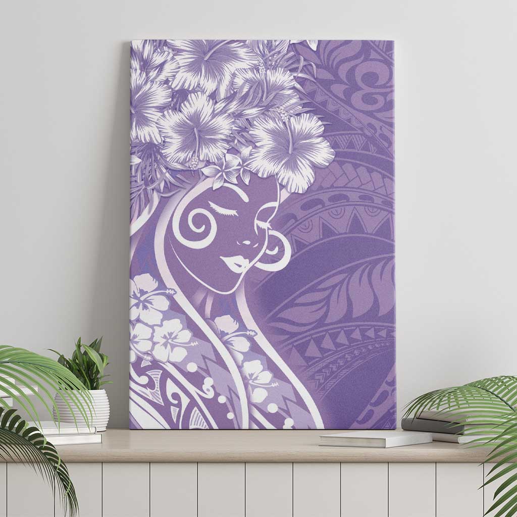 Polynesian Women's Day Canvas Wall Art Purple Hibiscus Flowers With Polynesian Pattern LT05 - Polynesian Pride
