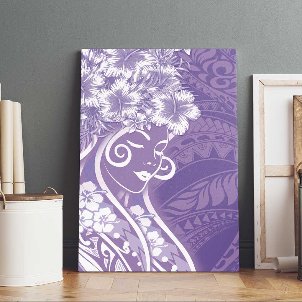 Polynesian Women's Day Canvas Wall Art Purple Hibiscus Flowers With Polynesian Pattern LT05 - Polynesian Pride