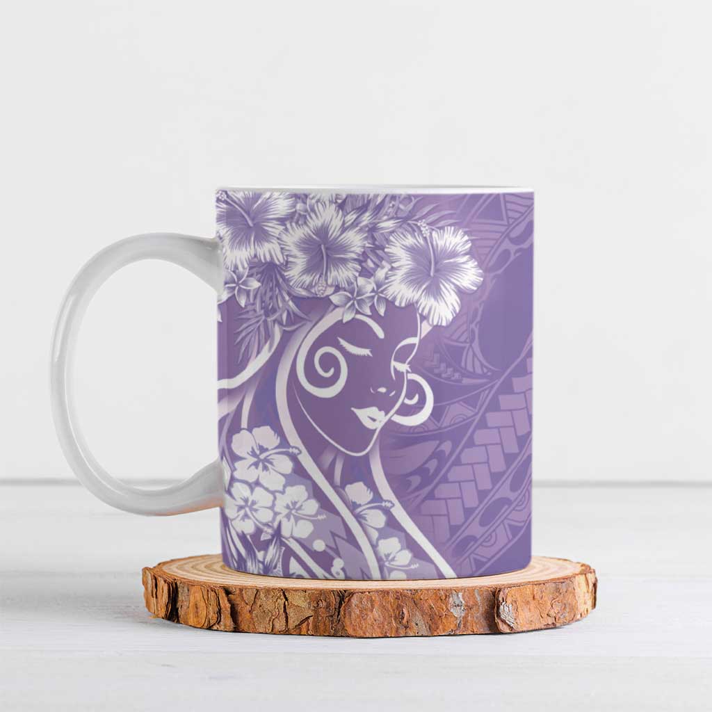 Polynesian Women's Day Ceramic Mug Purple Hibiscus Flowers With Polynesian Pattern LT05 Purple - Polynesian Pride