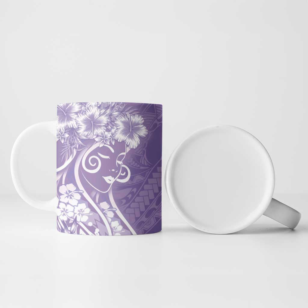 Polynesian Women's Day Ceramic Mug Purple Hibiscus Flowers With Polynesian Pattern LT05 - Polynesian Pride