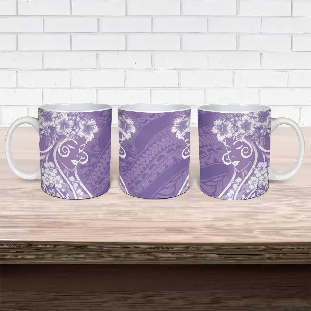 Polynesian Women's Day Ceramic Mug Purple Hibiscus Flowers With Polynesian Pattern LT05 - Polynesian Pride