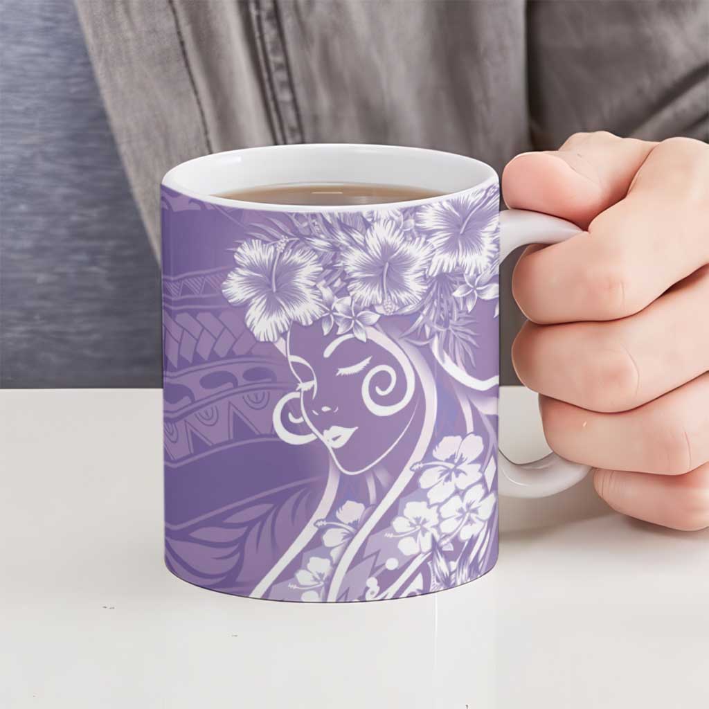 Polynesian Women's Day Ceramic Mug Purple Hibiscus Flowers With Polynesian Pattern LT05 - Polynesian Pride