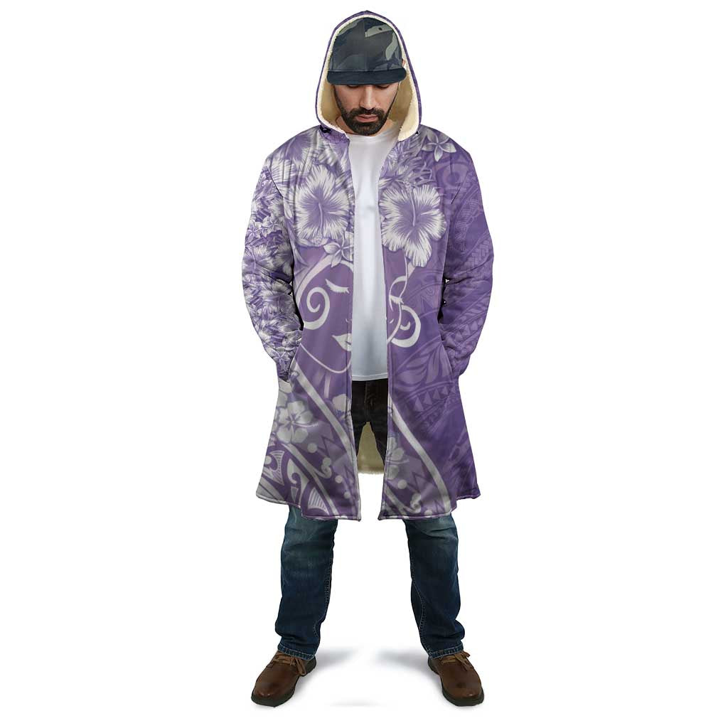 Polynesian Women's Day Cloak Purple Hibiscus Flowers With Polynesian Pattern LT05 - Polynesian Pride