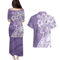 Polynesian Women's Day Couples Matching Puletasi and Hawaiian Shirt Purple Hibiscus Flowers With Polynesian Pattern LT05 - Polynesian Pride
