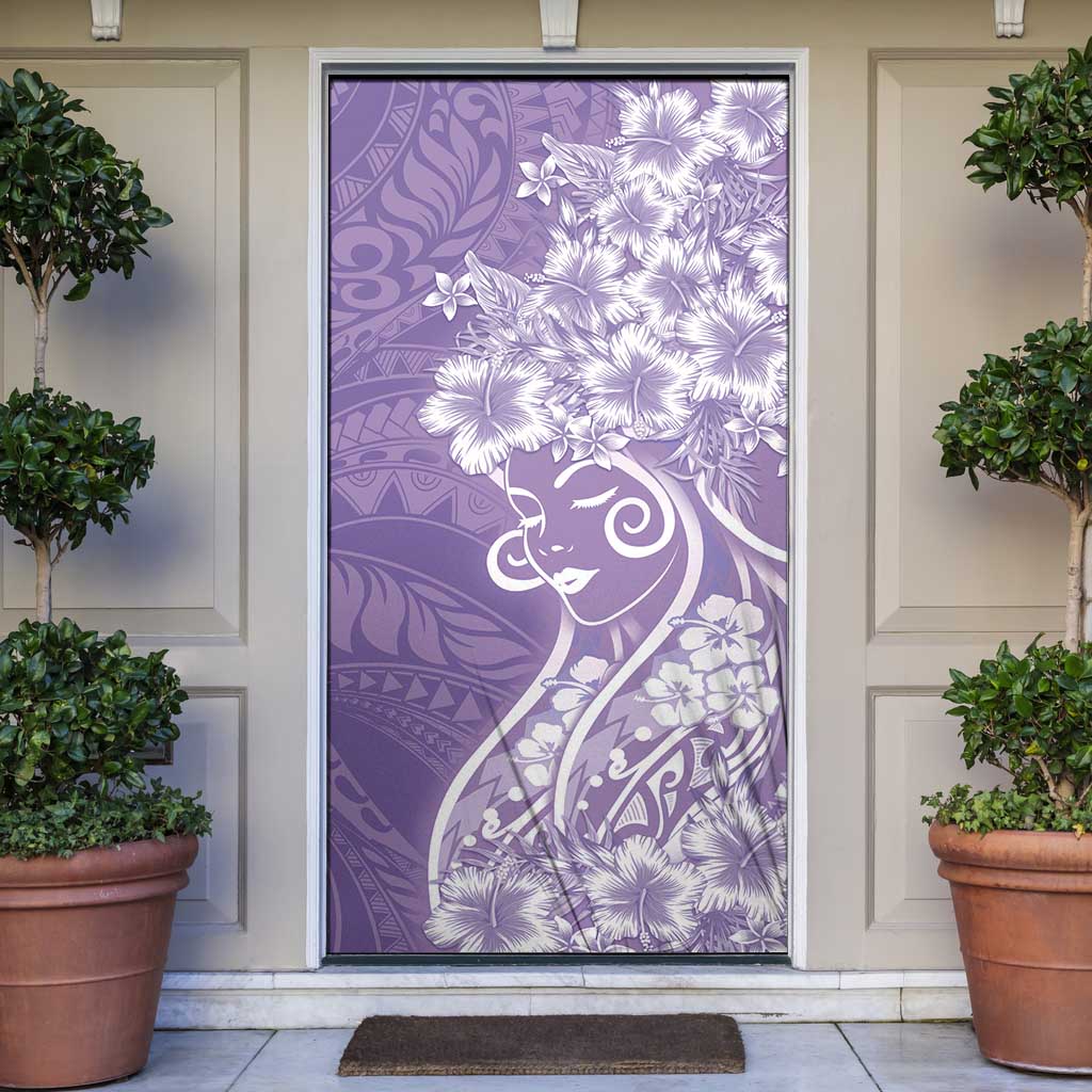 Polynesian Women's Day Door Cover Purple Hibiscus Flowers With Polynesian Pattern LT05 Purple - Polynesian Pride