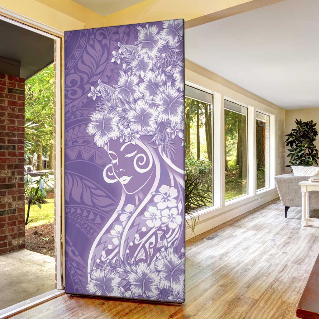 Polynesian Women's Day Door Cover Purple Hibiscus Flowers With Polynesian Pattern LT05 - Polynesian Pride