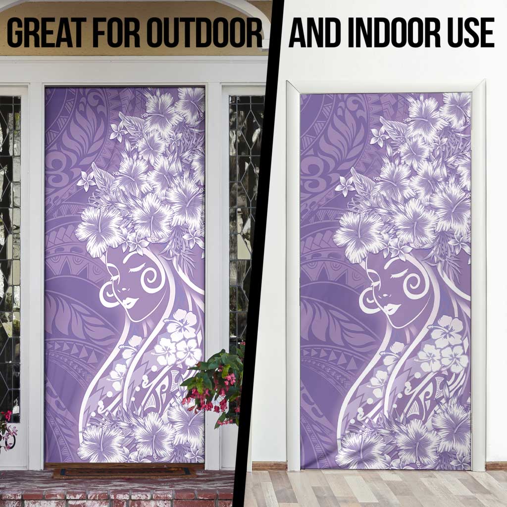 Polynesian Women's Day Door Cover Purple Hibiscus Flowers With Polynesian Pattern LT05 - Polynesian Pride