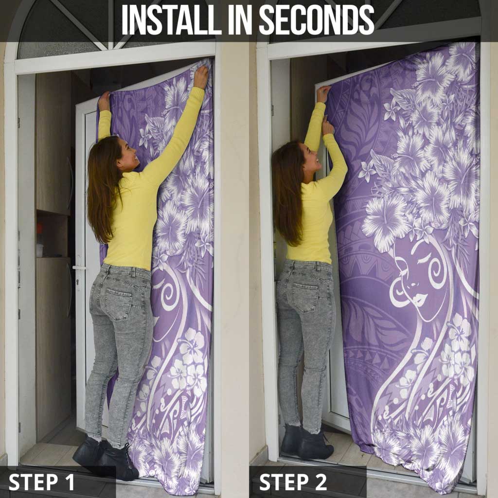 Polynesian Women's Day Door Cover Purple Hibiscus Flowers With Polynesian Pattern LT05 - Polynesian Pride