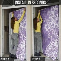 Polynesian Women's Day Door Cover Purple Hibiscus Flowers With Polynesian Pattern LT05 - Polynesian Pride