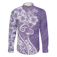 Polynesian Women's Day Family Matching Off Shoulder Maxi Dress and Hawaiian Shirt Purple Hibiscus Flowers With Polynesian Pattern