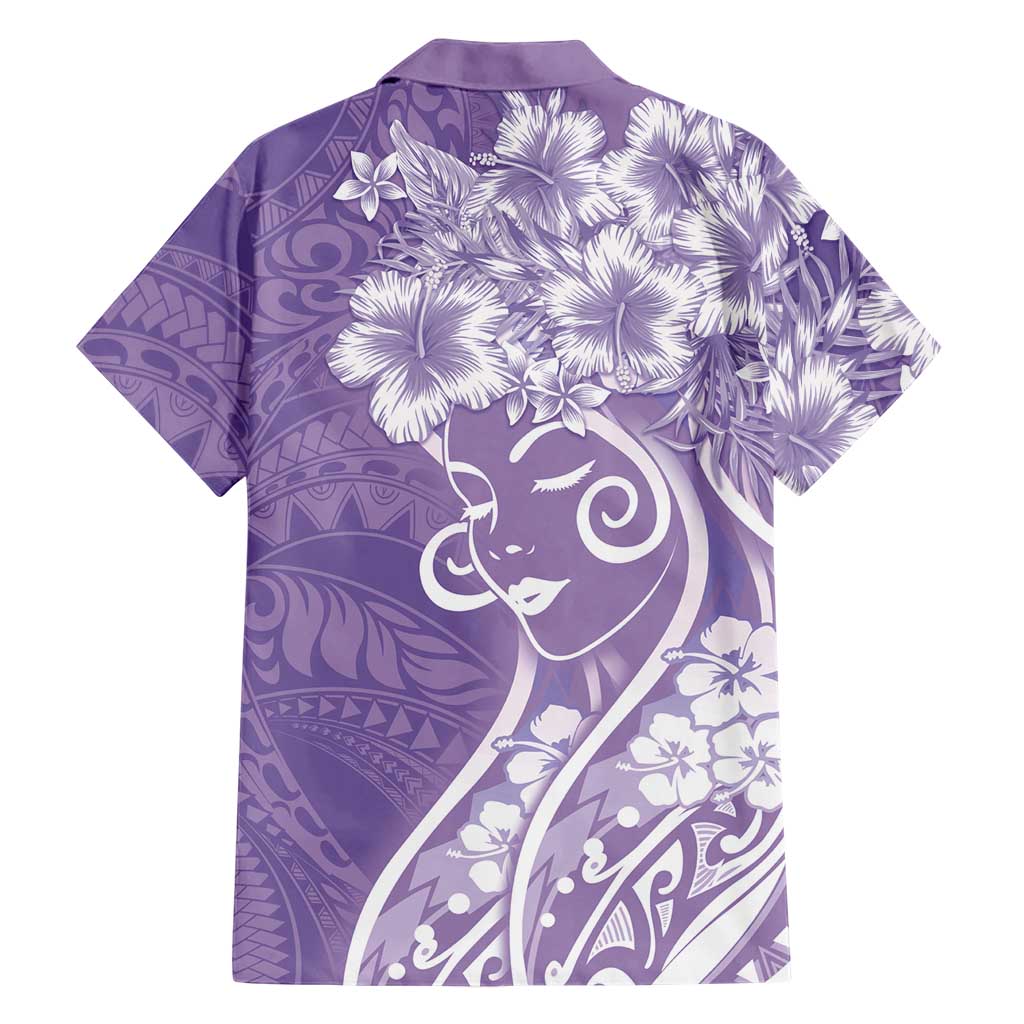 Polynesian Women's Day Family Matching Off Shoulder Short Dress and Hawaiian Shirt Purple Hibiscus Flowers With Polynesian Pattern