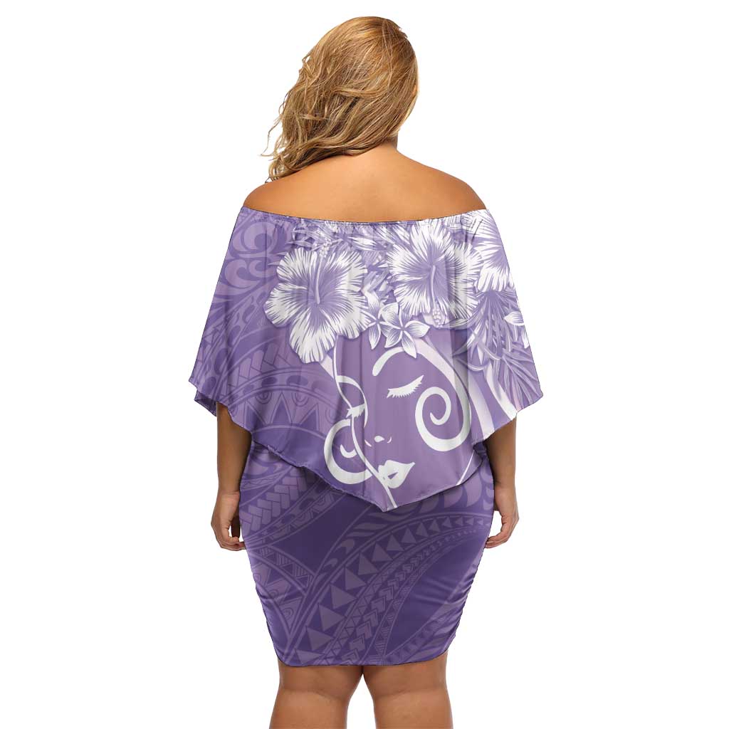 Polynesian Women's Day Family Matching Off Shoulder Short Dress and Hawaiian Shirt Purple Hibiscus Flowers With Polynesian Pattern