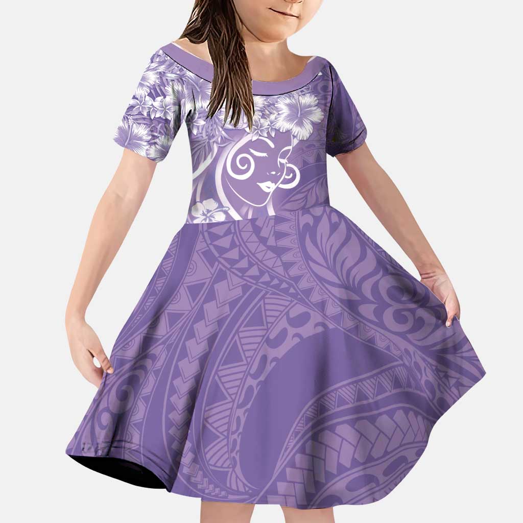 Polynesian Women's Day Family Matching Summer Maxi Dress and Hawaiian Shirt Purple Hibiscus Flowers With Polynesian Pattern