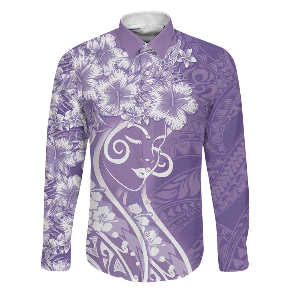 Polynesian Women's Day Family Matching Summer Maxi Dress and Hawaiian Shirt Purple Hibiscus Flowers With Polynesian Pattern