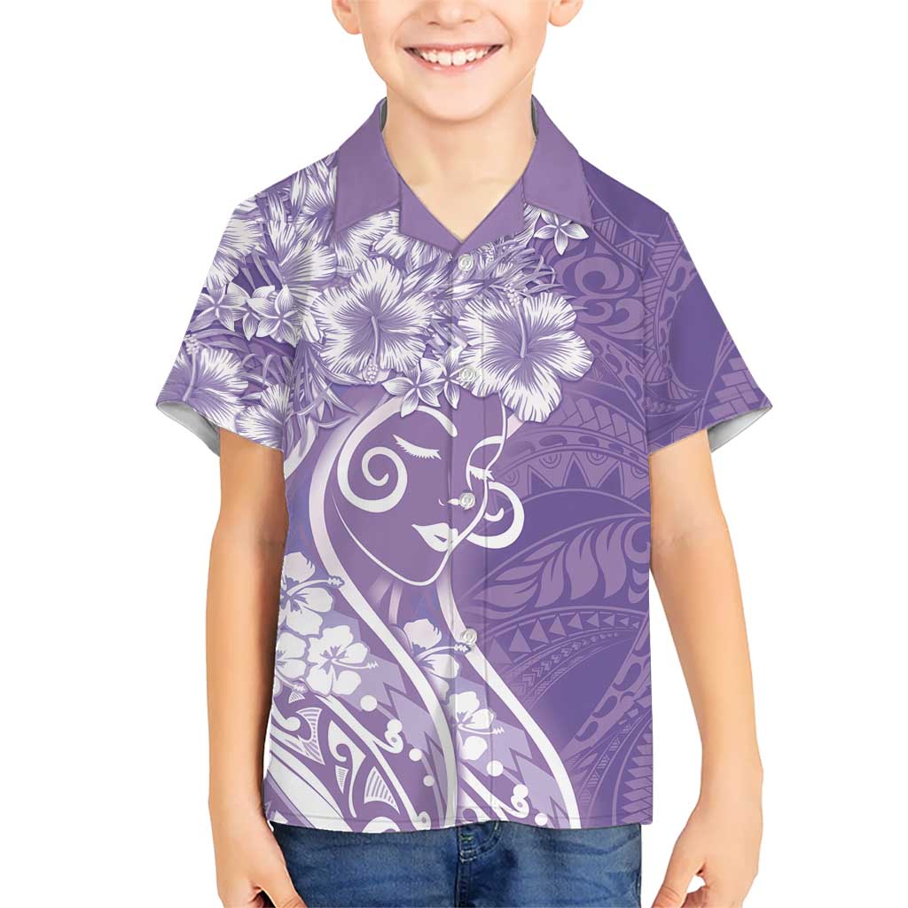 Polynesian Women's Day Family Matching Summer Maxi Dress and Hawaiian Shirt Purple Hibiscus Flowers With Polynesian Pattern