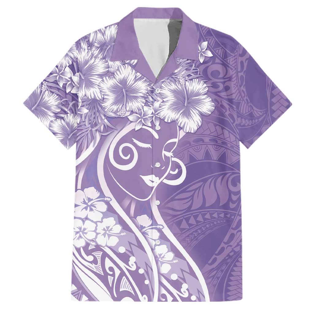 Polynesian Women's Day Family Matching Tank Maxi Dress and Hawaiian Shirt Purple Hibiscus Flowers With Polynesian Pattern