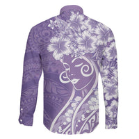 Polynesian Women's Day Family Matching Tank Maxi Dress and Hawaiian Shirt Purple Hibiscus Flowers With Polynesian Pattern